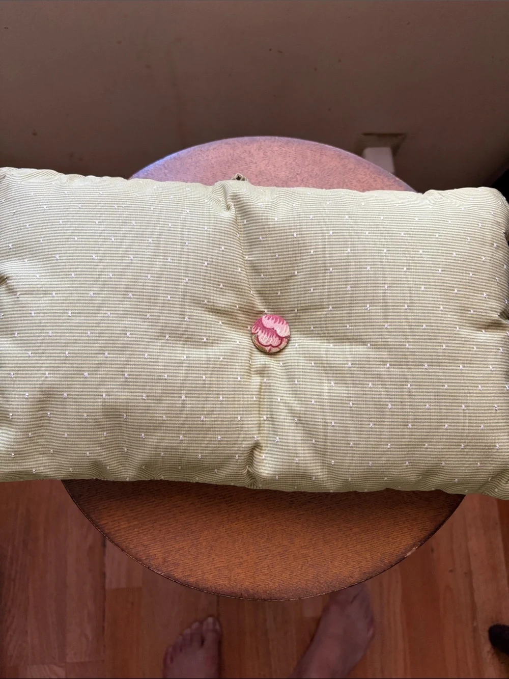 Green and Pink Floral Tufted Decorative Pillow